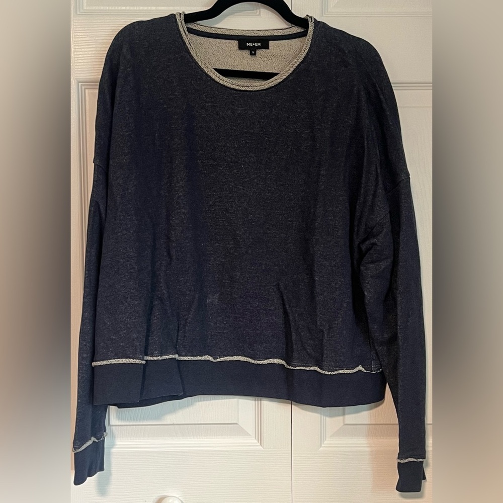 ME+EM Dark Navy Crewneck Sweatshirt with Contrast Trim